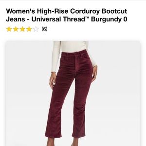 Universal thread high rise burgundy size 0R corduroy pants. Never worn new tags